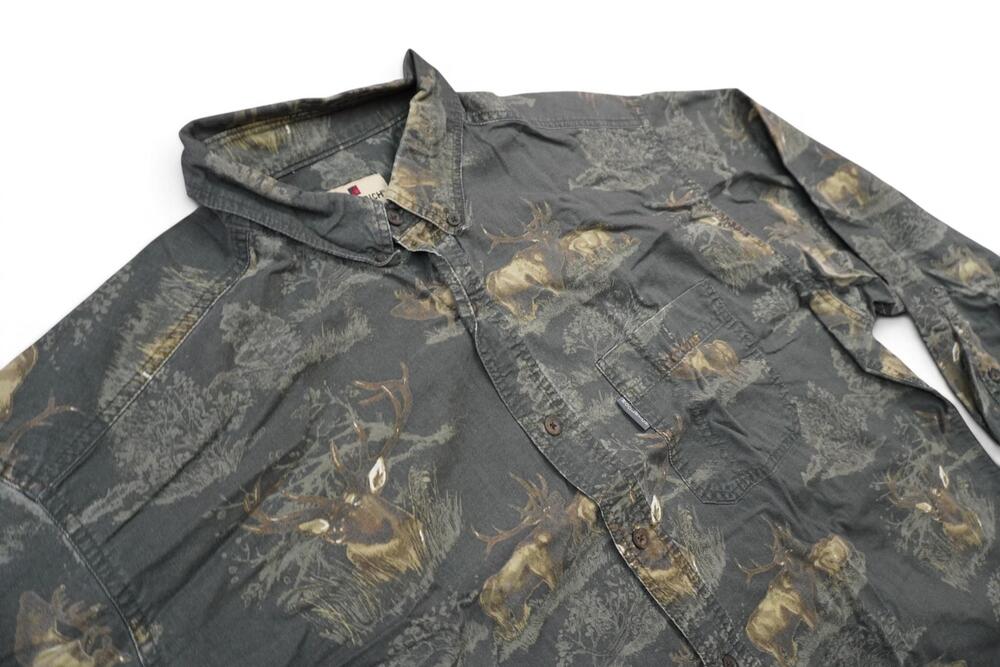 Woolrich Shirt Mens XL Gray Deer Wildlife Hunting Print Button Down Long Sleeve